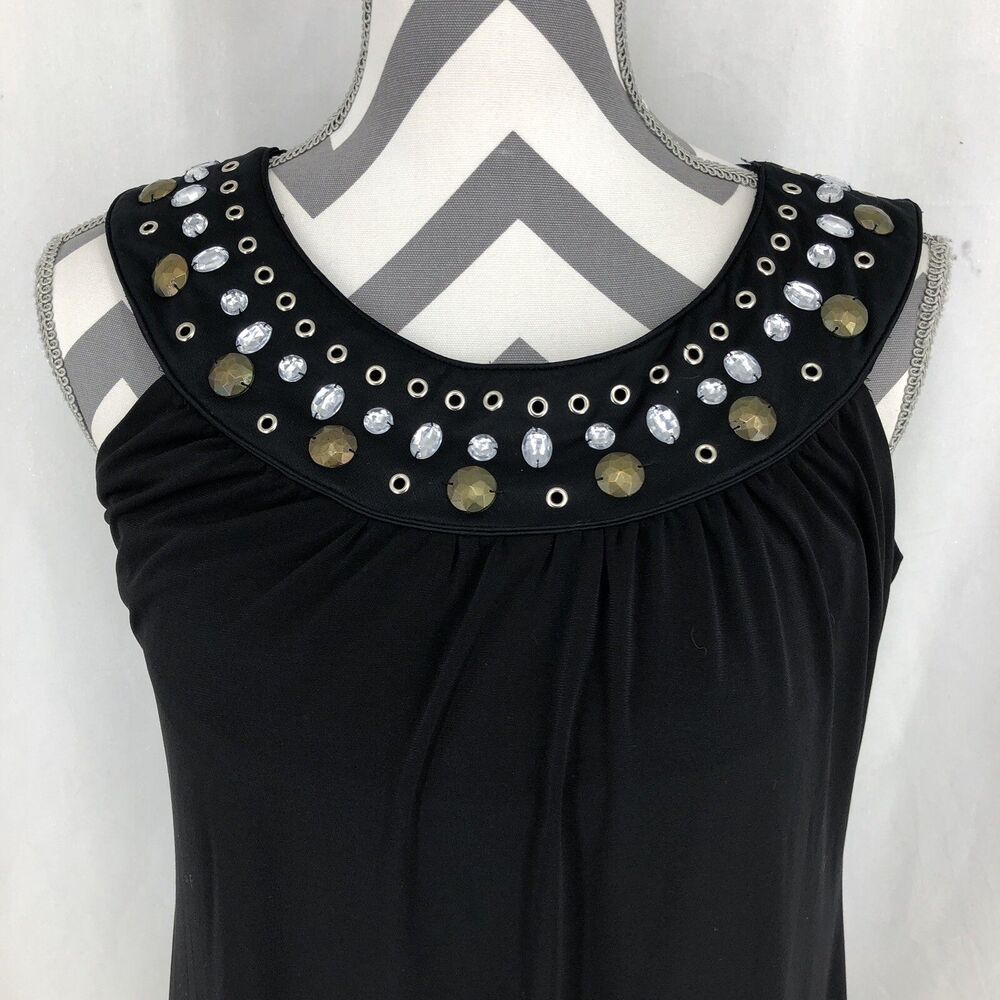 En Focus Studio Black Beaded Rhinestone Sleeveless Bubble Hem Shift Dress 10
